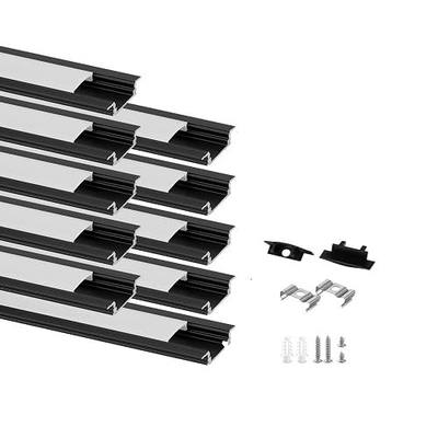 Besseto 10 Pack 3.3ft 1M Recessed LED Aluminum Channel Black,LED Strip Light Diffuser Aluminum Channel Profile Housing Track for 12mm Width Strip Light