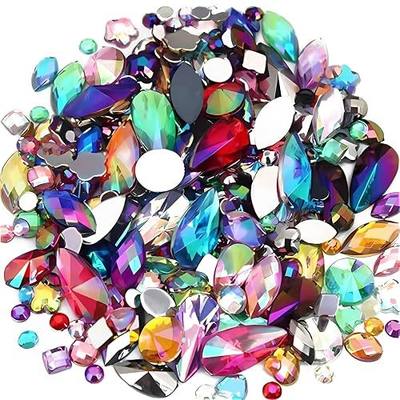 Mixed 1400pcs AB Colour Gems Jewels Flatback Rhinestones, Assorted Shapes Rhinestone for Crafts, Face Art Gem Jewel for Crafting, Acrylic Gemstones DIY Halloween Party Decorations (Muticolor AB)