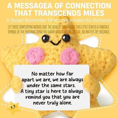 Crochet Yellow Star Doll Friendship Gift - Emotional Comfort Support Decor, Long Distance Relationship Moving Away Farewell Goodbye Leaving Gifts for Women Friend Couple Boyfriend Girlfriend Coworker