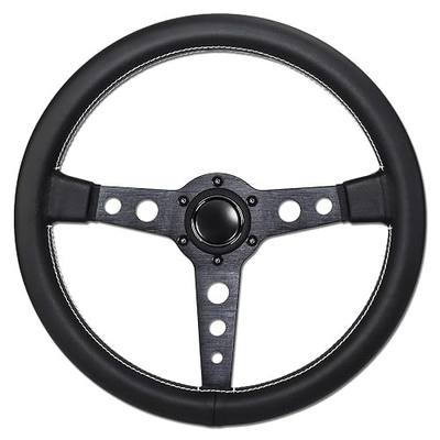 14in Racing Steering Wheel, Universal Leather Steering Wheel, Six Hole Black with Horn for MOMO Prototipo