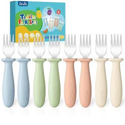 DRKIO 8 Pcs Toddler Forks Set Baby Forks with Silicone Handle | Kids Utensils Anti-Choke Design for Children's Safe Self-Feeding, Food-Grade Stainless Steel, Dishwasher Safe, BPA-Free
