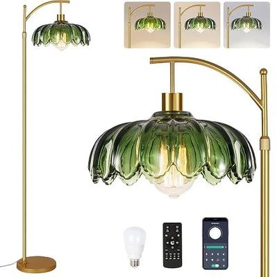 Arc Floor Lamps for Living Room Gold Floor Lamp with Remote Control,Dimmable Floor Lamp with Glass Lampshade,Vintage Mid Century Modern Standing Lamp Tall Flower Lamps for Bedroom Corner