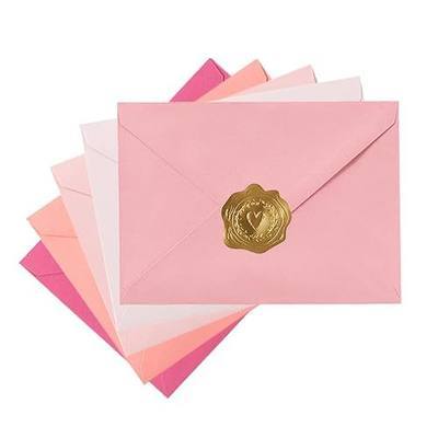 50 Pack Colored A6 Invitation Envelopes 4x6 Pink, 6 1/2 x 4 3/4 in | 5 Colors Envelopes with Gold Stickers For Cards and Invitations
