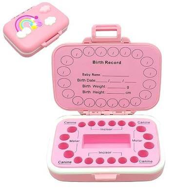 PandaEar Baby Teeth Keepsake Box, Tooth Fairy Storage Holder for Kids, Tooth Saver Organizer Container with Birth Record Chart for Lost Teeth Collection -Pink