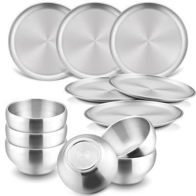 HaWare Kids Plates and Bowls, 12 Pieces Stainless Steel Dish Set, Reusable