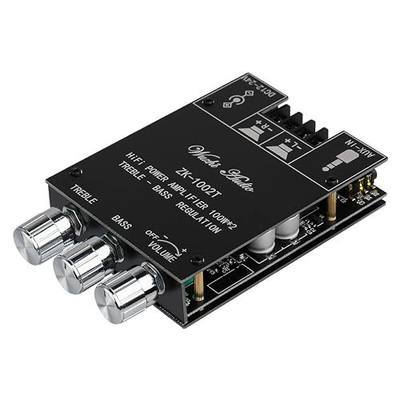 ZK-1002T Bluetooth Amplifier Board 2.0CH 100W*2 Mini Audio AMP with Treble and Bass Control, BT and AUX Inputs, DC 9-24V Stereo AMP Module for Home Speakers, Update Version APP Control