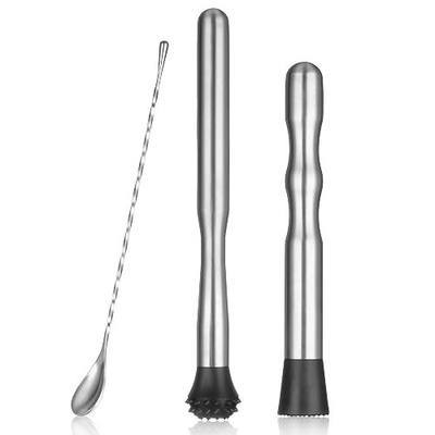 8'' & 12" Stainless Steel Cocktail Muddler & Long Handle Mixing Spoon Set - Professional Bar Tools for Mojitos, Fruit Drinks & Craft Cocktails | Heavy-Duty Stirring & Muddler Kit