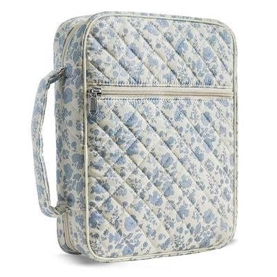 WOBAGMEN Bible Cover Case for Women,Large Bible Tote Bags Organizer Quilted Carrying Case for Girls,Bible Study Supplies Accessories Christian Gifts for Women (Blue Floral, M)