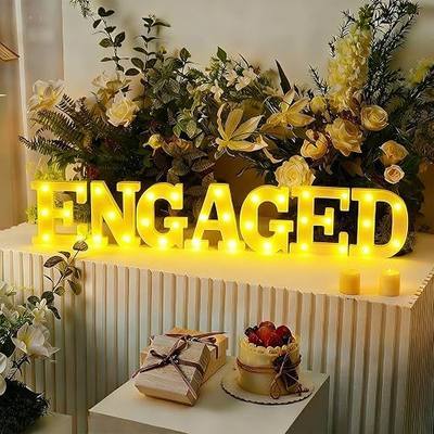 Honoson 7 Pcs Engagement Party Decorations, 6.5 Inch Engaged LED Letter Lights Sign Engaged Table Decoration for Wedding Engagement Bridal Shower