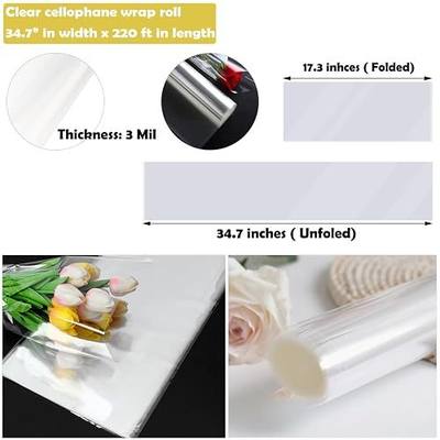 2 Rolls of 35" Wide x 220 Ft Clear Cellophane Wrap Roll, 3 Mil Thick Plastic Transparent Cello Wrapping Paper for Gift Baskets, Flower Bouquets, Large Cellophane Sheets for Gifts, Teats, Arts & Crafts, 5280 Inches Long