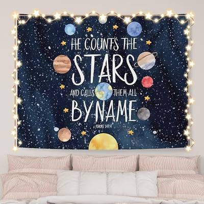 AQYIP Space Christian Tapestry Wall Hanging, Solar System Space Tapestry Decorative, Bible Verse Wall Blanket Decor for Toddler Nursery Kids Boys Room Bedroom Playroom Classroom, 50x60 Inch