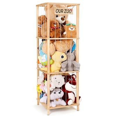 Stuffed Animal Storage Zoo, 52.3"x16.5"x16.5" Large Stuffed Animal Organizer Holder for Playroom & Nursery, Natural Solid Wood Plushies Storage, BPA-free & Zero Glue, Smoothly Polished