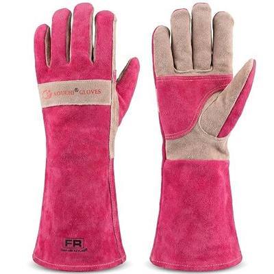 Leather Welding & Gardening Gloves for Women– Pink Heat-Resistant | Work & Gardening Gloves for Pruning, Yard Work, Welding, BBQ, Cooking & Fireplace, Chainsaw, Camping, Outdoor Projects-Small
