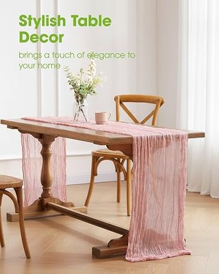 Pureegg 2-Pack Cheesecloth Table Runner, 120'' Easter Spring Boho Gauze Table Cloth Decorations for Party, Baby Shower, Wedding and Farmhouse, Fabric Room Decor, Dusty Pink