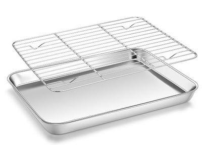 Homikit Quarter Sheet with Rack (1 Pan + 1 Rack), 9x13 Stainless Steel Baking Pan with Wire Cooling Rack for Toaster Oven Roasting, Metal Bacon Cookie Trays Nonstick & Rust Free, Dishwasher Safe