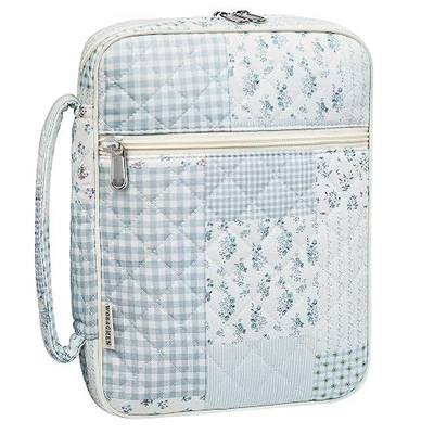 WOBAGMEN Bible Cover Case for Women,Large Bible Tote Bags Organizer Quilted Carrying Case for Girls,Bible Study Supplies Accessories Christian Gifts for Women (greenblue pin, M)