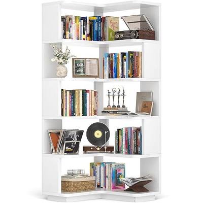 Armocity Corner Book Shelf, 6-Shelf L Shaped Corner Bookshelf with Baffle | 90 Degree Bookcase Freestanding Display Shelf Stand for Small Spaces, Home Office, Bedroom, Living Room, Kitchen, White