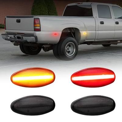 AUTOONE Dually Fender LED Side Marker Lights for 2001-2014 Chevy Silverado 2500HD 3500HD, 1999-2014 GMC Sierra 2500HD 3500HD, Amber & Red Dual Rear Wheel Bed Marker Lamps, Smoked Len, Pack of 4