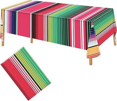 Hxezoc Disposable Plastic Mexican Serape Tablecloths, 54 x 108 Inch Mexican Striped Party Table Cover for Wedding Birthday Decorations Outdoor Indoor Party Supplies