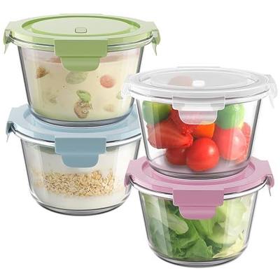 2Cup/16oz Glass Food Storage Containers with Lids, Meal Prep Containers | 4 PACK丨Airtight丨Air Vent Lid丨Borosilicate Glass丨Heat-Resistant丨Food Grade丨BPA-Free丨Microwave Dishwasher&Freezer Safe丨Round