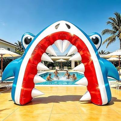 13FT Giant Shark Inflatable Arch Summer Decor for Pool Beach | Waterproof Shark Blow Up with Built-in 6 LED Lights and 1 Blower for Outdoor Luau Shark Birthday Party Yard Lawn Decoration