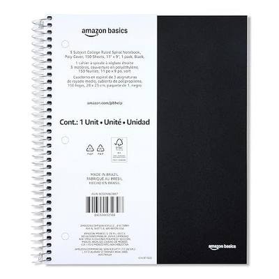 Amazon Basics College-Ruled 3-Subject Spiral Notebook, 150 Sheets, 8.5 x 11 inches, Black
