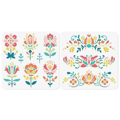 2Pcs Flower Polish Folk Art Stencils for Painting, 11.8"x11.8" Plastic Floral Stencil Drawing Templates,DIY Craft Paint Templates for Wall Home Decor Wood Burning Card Canvas Journal Paper | 11.8" x 11.8" Plastic Craft Stencils, Folk Floral Wall Stencils, DIY Home Decor Templates for Wall Wood Canva