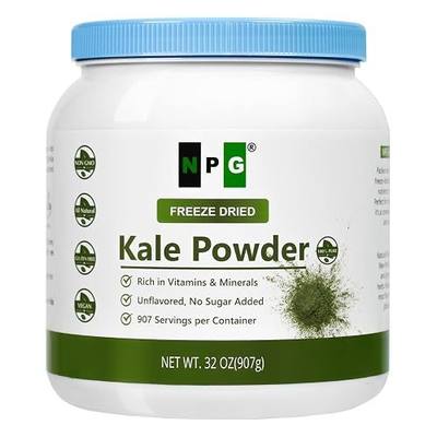 NPG Freeze Dried Kale Powder 32 oz (2 lb), Kale Superfood Powder | 907 servings, Raw & Unflavored, Perfect for green juice, smoothies, soups and baking, no added sugar