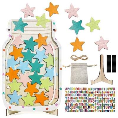 Magnetic Reward Jar for Kids – Star Jar Reward System, Behavior Classroom Incentive Jar with Fun Star Chart, Suitable for Teachers Parents (Mason Jar with Stars, Kids Motivational Tool)