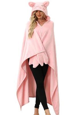Wearable Hooded Blanket for Adults,Super Soft Warm Hoodie Wrap Plush Flannel Cloak Gifts for Women Men