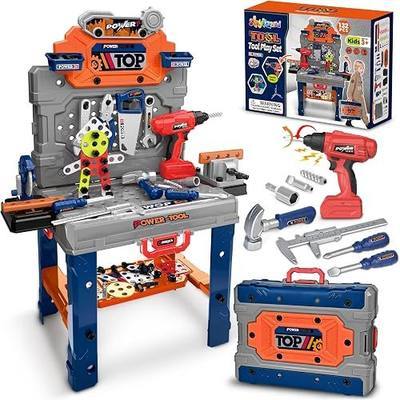 Kids Tool Bench with Realistic Electric Drill, 132 PCS Toddler Tool Set, Birthday Toys for Kids Ages 3 4 5 6 7 8, Toddlers Tool Box & Workbench, Kid Tools Set for Boys Girls 3-5 6-8