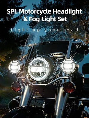 SPL 1000% Bright 7 inch Motorcycle LED Headlight with Halo DRL 4.5" Fog Passing Lights DOT Kit Compatible with Road King Electra Glide Street Glide Heritage Softail Ultra Classic Fat Boy Tri, Silver