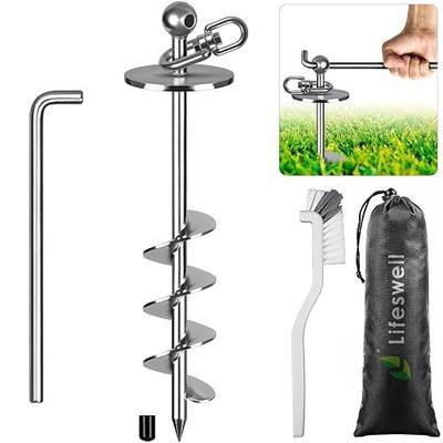 16 Inch Dog Tie Out Stake, Heavy Duty Screw in Anchor for Dogs up to 220lbs, 360° Swivel, No Tangle, Double-Sided Welded Spiral Ground Anchor for Yard, Camping, and Beach