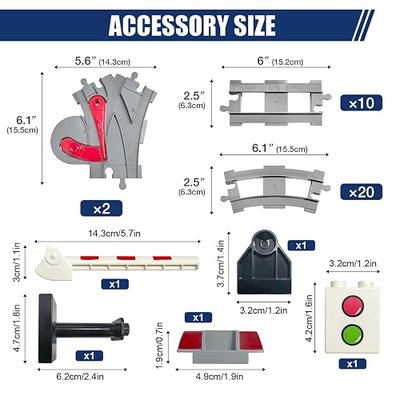 37 Pieces Train Tracks Set - Compatible with All Major Brands, Classic Railway Track with 20 Curved, 10 Straight and 2 Switches, Light Grey Toy Track Accessory for Kids
