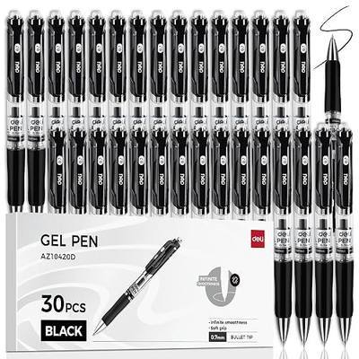 deli Gel Pens, 30 Pcs 0.7mm Retractable Pens Black Ink | Medium Point Pen Bulk, Smooth Writing, Fast Dry, No Bleed for Journaling Note Taking, Home School Office Supplies