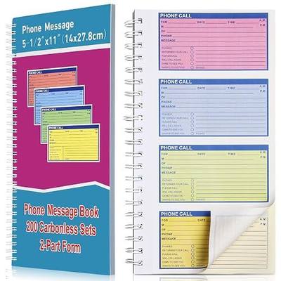 Sinmoe 1 Pcs Spiral Bound Phone Message Book with Carbon Copy 5-1/2" x 11" 2 Part Colorful Carbonless Telephone Message Pads Duplicate Spiral Phone Call Log Book for Business Office (Rose Red,Blue)