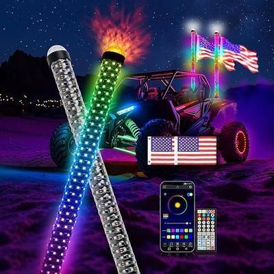 2PCS 3FT Fat Whip Light with Warning Light Spiral RGB LED Whip Lights with APP&Remote Control,Chasing Lighted Antenna Whips for UTV ATV Can-Am X3 RZR Can-Am Polaris Buggy Jeep Offroad (3ft)