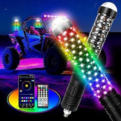 2PCS 1FT Fat Whip Light with Warning Light Spiral RGB LED Whip Lights with APP&Remote Control,Chasing Lighted Antenna Whips for UTV ATV Can-Am X3 RZR Can-Am Polaris Buggy Jeep Offroad (1ft)
