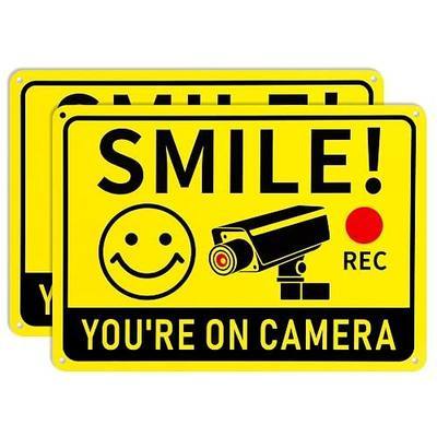 2 Pack Smile You're on Camera Signs – Video Surveillance Signs Outdoor, 10"x7" Rust-Free Aluminum Warning Sign, UV Printed Weatherproof Security Camera Sign for Home, Business, Fence, Driveway, CCTV