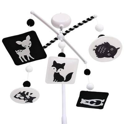 Montessori Mobile, Black and White Mobile for Baby with Music Box - Woodland Baby Crib Mobile for Boys Girls, High Contrast Baby Mobile for Crib with Bear, Deer, Fox, Owl & Raccoon