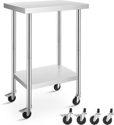 Stainless Steel Table for Prep and Work 24 x 18 Inches, NSF Metal Commercial Worktables, W/4 Caster Wheels for Restaurant, Home, Outdoor, Garden, Warehouse and Hotel