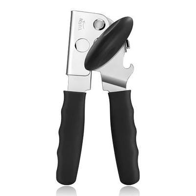 UHIYEE Heavy Duty Hand Can Opener with Comfortable Grip for Seniors, Black | Manual Can Opener, Hardened Steel Blade, Rubber-Coated Handle, Oversize Knob, Built-in Magnet & Bottle Opener