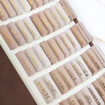 Laminated Bible Tabs, Bible Study Supplies, Large Print Bible Book Tabs for Women and Men, (Gold Foil Embossed Lettering) Bible Labels Index Tabs, Bible Accessories for Easy Navigation (Khaki)