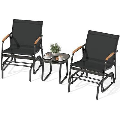 YITAHOME 3 Piece Patio Glider Set Textilene Gliders Outdoor Furniture Black | Heavy-duty Patio Glider Set w/Breathable Fabric, Smooth Gliding, Wooden Armrest, Tempered Glass Table, Easy Assembly Cleaning