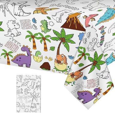 Litmitfu Dinosaur Coloring Tablecloth for Kids - Giant Dino Paper Activity Table Cover, Jumbo Animal Dino World Coloring Games Poster Crafts for Dinosaur Birthday Decorations Party Favors, 54x108 Inch