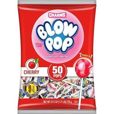 Charms Blow Pop Single Flavor Bag, Cherry, 50 Count (Pack of 1)