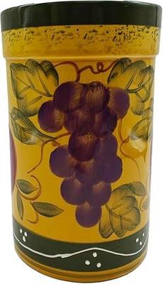 ACK Tuscany Collection Deluxe Mixed Fruit Hand Painted Ceramic Utensil Jar, Utensil Holder, Utensil Crock, Modern Kitchen Decor, Kitchen Storage for Spoon, Ladle, Spatula and More