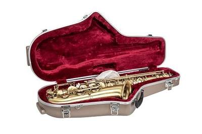 Crossrock ABS Tenor Saxophone Case – Contoured Champagne Finish, Burgundy Velvet Interior, Accessory Pocket, Security Lock & Detachable Strap