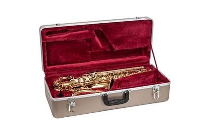 Crossrock ABS Alto Saxophone Case – Rectangular Champagne Finish, Burgundy Velvet Interior, Security Lock & Detachable Strap