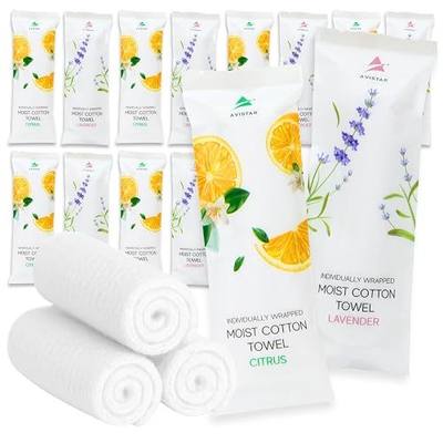 60 Hot or Cold Wrapped Moist Towels – 9'' x 9" Moist Towelettes Individually Wrapped Scented Disposable Face & Hand – Pre-Moistened Hand Wipes Soft Refreshing for Travel, Spa, Restaurant - Mixed